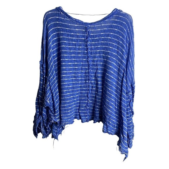 Free People Womens Island Girl Hacci Basic T-Shirt Blue White Stripes Medium - Picture 6 of 8